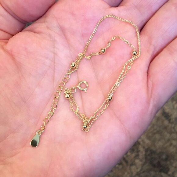 Yellow Gold Sterling Silver Bracelet Plated 3mm 2 Layer Chain 7.5in 925 - Picture 9 of 11